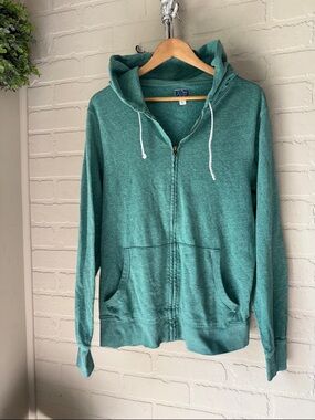 J Crew sweatshirt Zip-Up Hoodie Green large pockets soft cotton poly blend